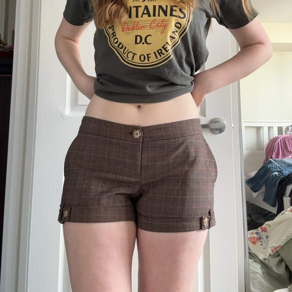 zinc Plaid Brown Tailored Bermuda Shorts